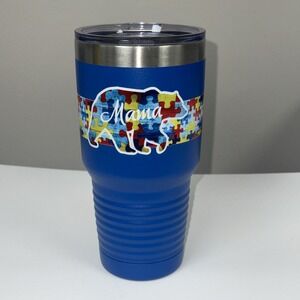 Polar Camel 30 oz Mama Bear Tumbler Blue Autism Awareness Puzzle Wrap New